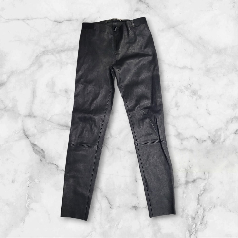 Alice + Olivia Genuine Lamb Leather Black Pants Skinny Slim Size 2